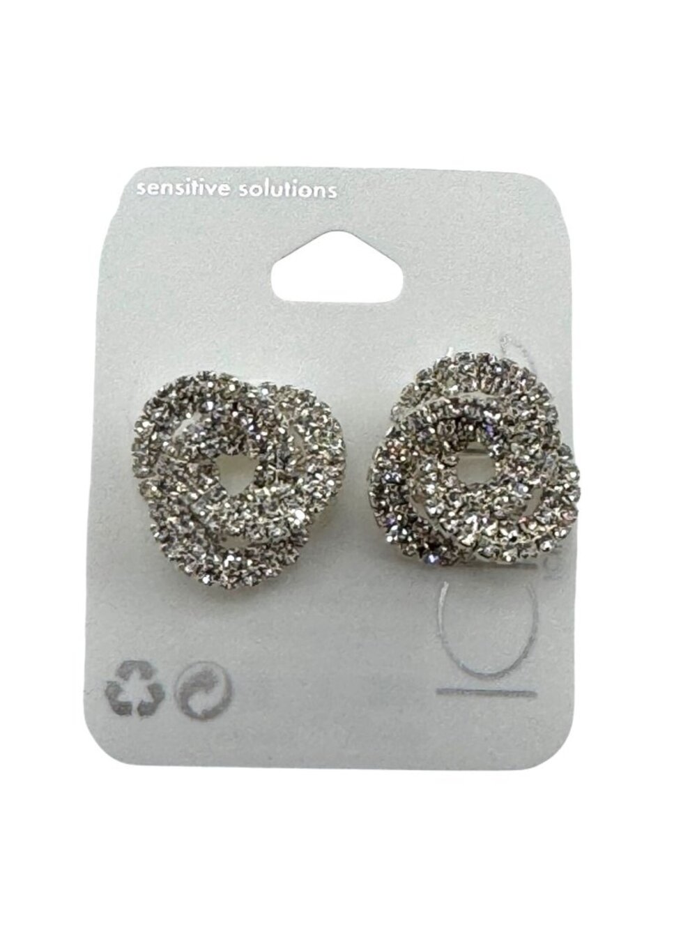 Icing Stud Earrings Knotted Circular Design Covered Small Silver-toned Rhineston